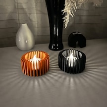 3d Baskı Modern Çizgili Mumluk - Tealight Mumluk 1 Adet -turuncu Diğer