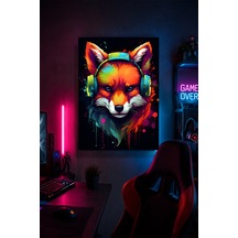Gaming Kulaklıklı Tilki Metal Duvar Tablosu Gamer Oda Dekoru Renkli Tasarım 20x30 Cm A4 Boyutunda