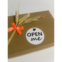 Open Me Kalpli Siyah Yazı Yuvarlak Yapışkanlı Etiket 3x3 Cm 150 Adet
