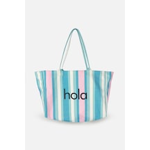 İcone Bag Icone Degrade Baskılı Kanvas Omuz Çantası, Degrade Plaj Çantası, Plaj Çantası, Beach Bag Mavi - Yeşil