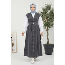 Hb Harma Time Butik Kadın V Yaka Düğmeli Kot Siyah Jile