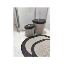 Jüt Hasır 4 Lü Banyo Paspas Takımı Bohem Tarzı Banyo Takımı Paspas:50x80/ 40x60 /sepetler 30x20x10 Siyah Gri Siyah Gri
