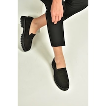 Fox Shoes V944086101 Siyah Hakiki Deri Nubuk Kalın Tabanlı Makosen Ayakkabı Siyah