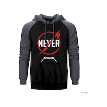 Metallica Never Gri Reglan Kol Kapşonlu Sweatshirt Gri