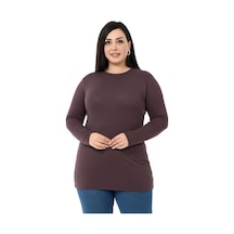 Disentis Büyük Beden Bisiklet Yaka Uzun Kollu Viskon Koyu Vizon Body-koyu Vizon Koyu Vizon