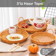 Porsima 710-b Yuvarlak 3'lü Hasır Tepsi Dekoratif Sunum Tepsisi