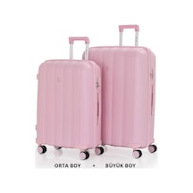 Mçs Bavul Büyük Ve Orta 2li Set Kırılmaz Silikon Valiz V305 Pudra