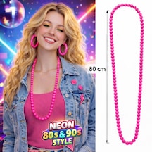Neon Pembe Boncuk Kolye 80 Cm Retro 80 Ler 90 Lar Parti Aksesuarı 5324
