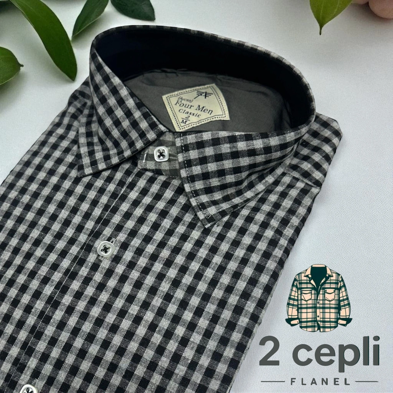 İki Cepli Kapaklı Klasik %100 Cotton Uzun Kollu Terletmeyen Kışlık Flanel Kumaş Gri Gömlek Regular Kalıp -10466 Gri