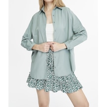Kadın Oversize Uzun Basic Gömlek - Çağla Yeşili