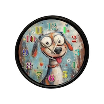 Renkli Karikatür Köpek Temalı Duvar Saati 28 Cm Sessiz Mekanizma Çocuk Odası Dekoru Çok Renkli