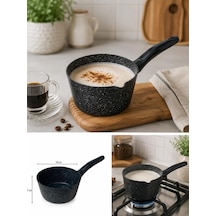 14 Cm Granit Görünümlü Sütlük Cezve Pyrex Cam Kapaklı Sosluk & Isıtma Tenceresi Siyah