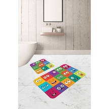 Renkli Smiley Banyo Halısı Klozet Takımı Paspas Seti Bs299n11 Çok Renkli