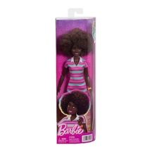 Barbie Fashionistas Doll Curly Black Hair, Pink & Green Striped Dress