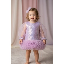 Le Mabelle Lila Etek Ucu Fırfır Detaylı Kız Bebek Elbise - Violet Lila