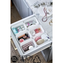 6'lı Modüler Takı Makyaj Organizer - Banyo Çekmece İçi Düzenleyici Buzdolabı Organizeri Beyaz Beyaz