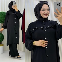 Alt-üst Aerobin Ön Taş Detaylı Takım / T105 - Siyah Siyah