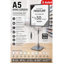 5 Adet - A5 Ayaklı Çerçeve Seti Plastik Ördek Ayak Teleskopik Borulu Fiyat Etiketliği Yönlendirme Levhası Menü Panosu Gri