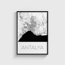 Antalya Şehir Haritası Tablo Çerçeveli Poster Duvar Dekorasyonu Siyah Çerçeveli Tablo Siyah Çerçeveli Tablo Dn11d166sıyah