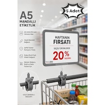 5 Adet - A5 Mandallı Etiketlik Fiyatlık Sepet Raf Askılık Fiyat Etiketi Çerçeveli Market Mağaza Gri