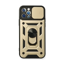 Apple iPhone Uyumlu,  12 Pro Kılıf Pars Lens Yüzüklü Silikon - Gold