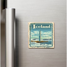 İzlanda Iceland - Posta Pulu Temalı Ülke - Baskılı Buzdolap Magneti Kare - 9x9 Cm