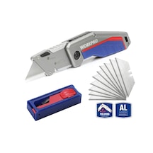 Workpro Wp211012 Ağır Hizmet Alüminyum Gövde Katlanır Rötuş Maket Bıçağı + 10 Adet Yedek Bıçak
