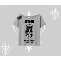Tarzsokak Catronaut Kedi Baskılı Oversize Crop Tshirt Siyah