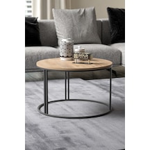 Ceviz Desenli Yuvarlak Orta Sehpa Siyah Metal Ayaklı 70 Cm Ceviz - Siyah