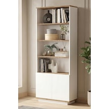 Yurudesign Future Kitaplık Raf 2 Kapaklı Raflı 168cm Çam-Beyaz FR16-AW