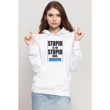 Forrest Gump Stupid Is As Stupid Does Beyaz Kadın 3ip Kapşonlu Sweatshirt 001