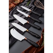 Black Copper Serisi 5 Li Mutfak Bıçağı Et Ekmek Sebze Mutfak Şef Bıçak Seti Mft-568 Siyah