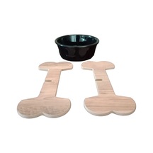 Realwood Seramik Kaseli Ahşap Ayaklı Tekli Büyük Irk Köpek Mama Su Standı