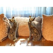 13 Cm-18 Cm Ebatlarda Kırılmaz Polyester2li Sarı Renk Kedi Biblo