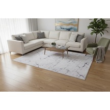 Dream Soft Gri Mermer Desenli Yumuşak Yüzeyli Kaymaz Makinede Yıkanabilir Halı-871 Beyaz