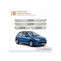 Peugeot 206 1998-2012 Uyumlu Satine Krom Kapı Koruma Eşiği 4 Parç