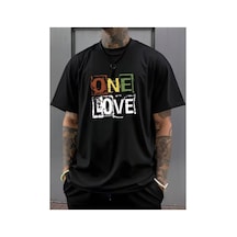 Erkek One Love Grafik Basklı Komfort T-shirt Siyah