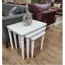 Akset 3lü Lüx Zigon Sehpa Beyaz Gümüş