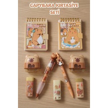 X Dekomus Capybara Kırtasiye Seti A7 Not Defteri, Silgi, Kalemtraş,0.7 Mm Uçlu Kalem Altın