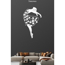 Zarafetin Dansı: Yaprak Detaylı Balerin Metal Duvar Tablosu - Metal Duvar Sanatı - Beyaz - 50 X 75 Cm
