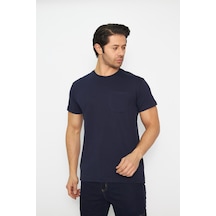 T-shirt Bisiklet Yaka Kısakol %100 Pamuk Cepli Lacivert
