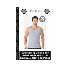 Hadpols Özel Seri İç Giyim Spor Atleti Erkek Gri Fitilli Kaşkorse Atlet 3'lü Paket
