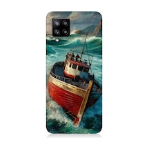 Samsung Galaxy A42 5g Uyumlu Fırtınada Kırmızı Gemi Desenli Silikon Kılıf Çok Renkli