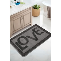 Doğal Kaymaz Taban Banyo Paspas Uzun Ömürlü Yumuşak Dokulu Su Emici Yıkanabilir Love 60x100 Antrasit