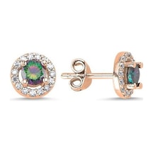 Brezza Lusso Jewelry 925 Ayar Gümüş Halo Tektaş Mistik Topaz Bayan Küpe