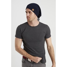 Erkek Lacivert, İp Detaylı Özel Tasarım 4 Mevsim Şapka Bere Buff -ultra Yumuşak Doğal Penye Kumaş-6555 - Erkek