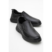 Dericlub Erkek Kalın Taban Bağcıksız Comfort Ayakkabı Gerçek Deri Cr 2676 Siyah