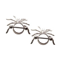 Suntek 1 Çift Punk Örümcek Hayvan Paslanmaz Çelik Nipel Bar Gümüş