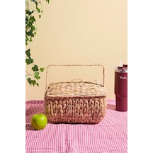 Cliento Hasır Kapaklı Piknik Sepeti 31.5x31.5cm Kahverengı Kahverengi