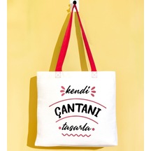 Bk Gift Kişiye Özel Kendin Tasarla Kırmızı Renkli Kulp Gabardin Bez Çanta 40x35cm, Alışveriş Çantası, Plaj Çantası, Baskılı Omuz Çantası